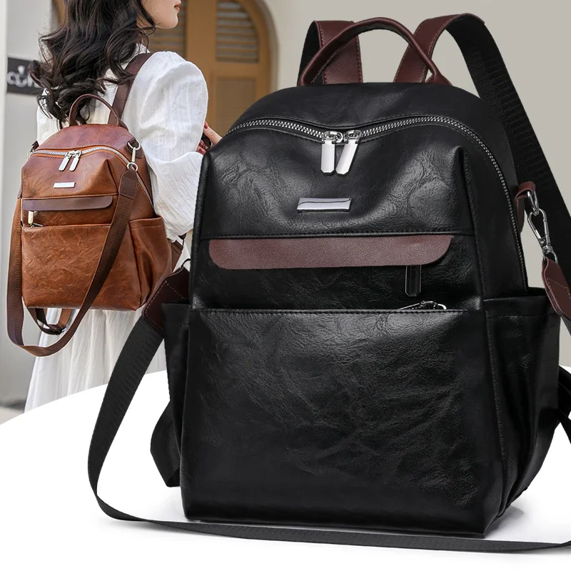 Fashion Luxury leather backpack women vintage shoulder bag high capacity travel backpack school bags girls mochila feminina