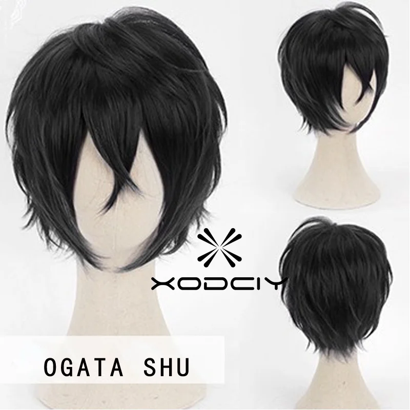 Engage Kiss Ogata Shu Wigs Black Short Fluffy Layered Synthetic Cosplay Anime Wigs High Temperature Men's Party Halloween Play