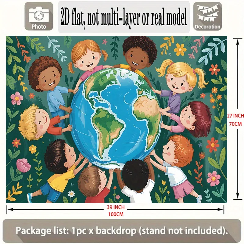 1 bannière de fête sur le thème de l'unité terrestre - Décoration Citoyen du Monde, Terre, sphère à main pour enfants, Anniversaire, Mariage