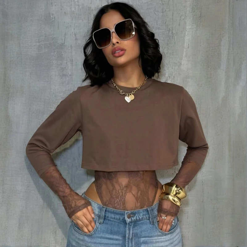 

Tornova Hollow Waist Slim Lace Bodysuits Women's Short Sleeved Sexy See Through Hot Girl Club Party Top 2026 Fashion Bodysuits