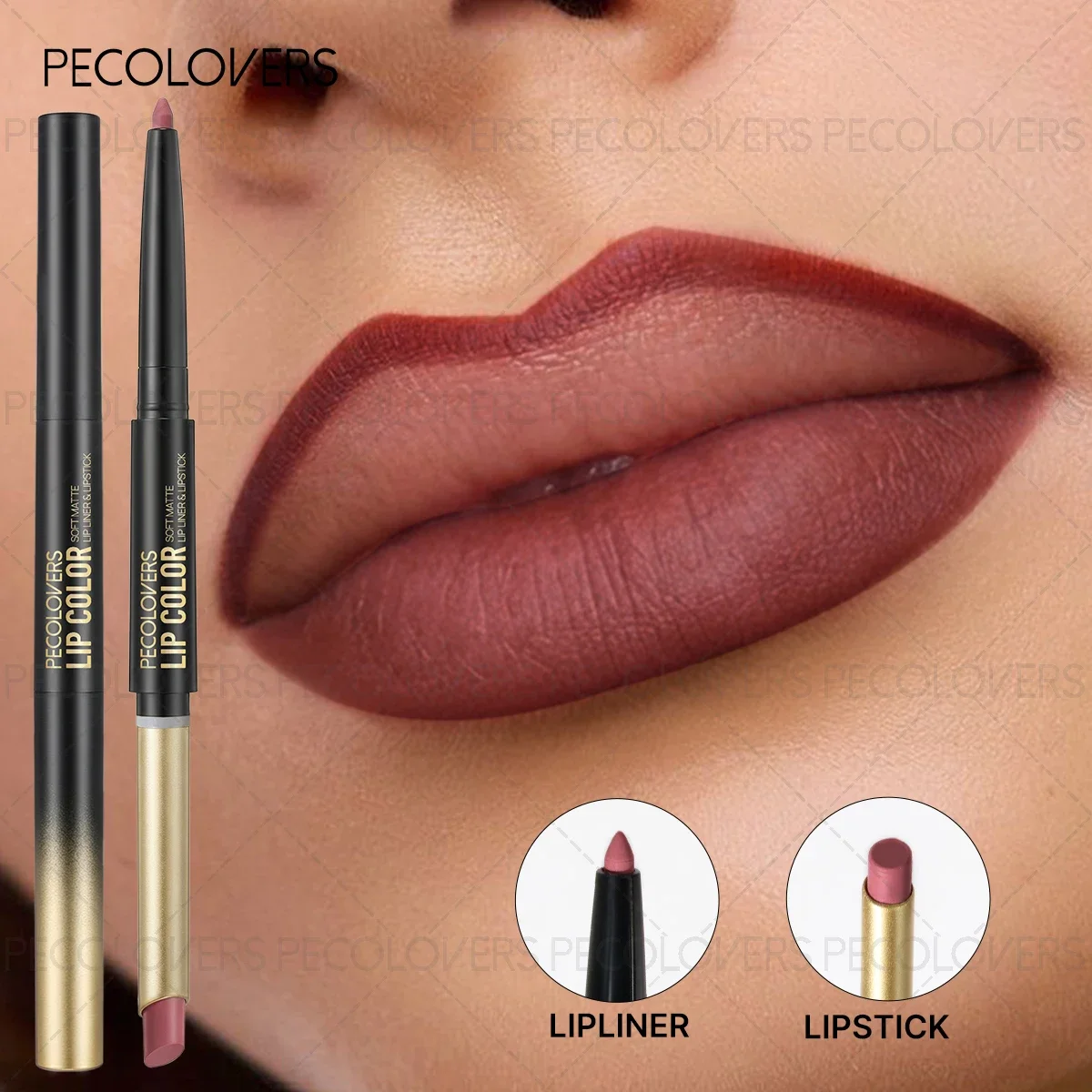 1PC Rotating Lipstick Pen Long-lasting Waterproof Double-ended Matte Lip Liner Pen Suitable for Beginners to Use Lip Liner