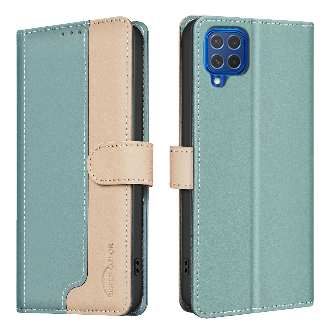 

For Samsung Galaxy A22 4G Phone Case Protective Case Color-Blocked RFID Soft Shell Flip Leather Case