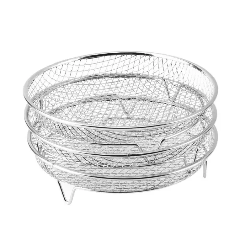 1Pc Durable Stackable Air Fryer Rack Non-Stick Stainless Steel Airfryer Tray Grill Basket Kitchen Gadgets*..