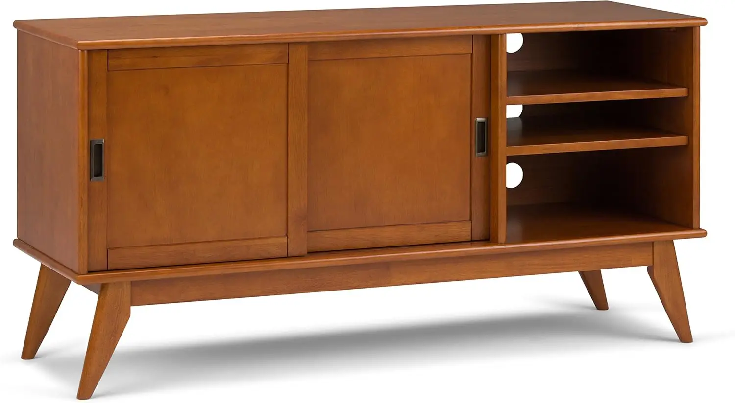 

Draper SOLID HARDWOOD 60 Inch Wide Mid Century Modern TV Media Stand in Teak Brown For TVs up to 65 Inches