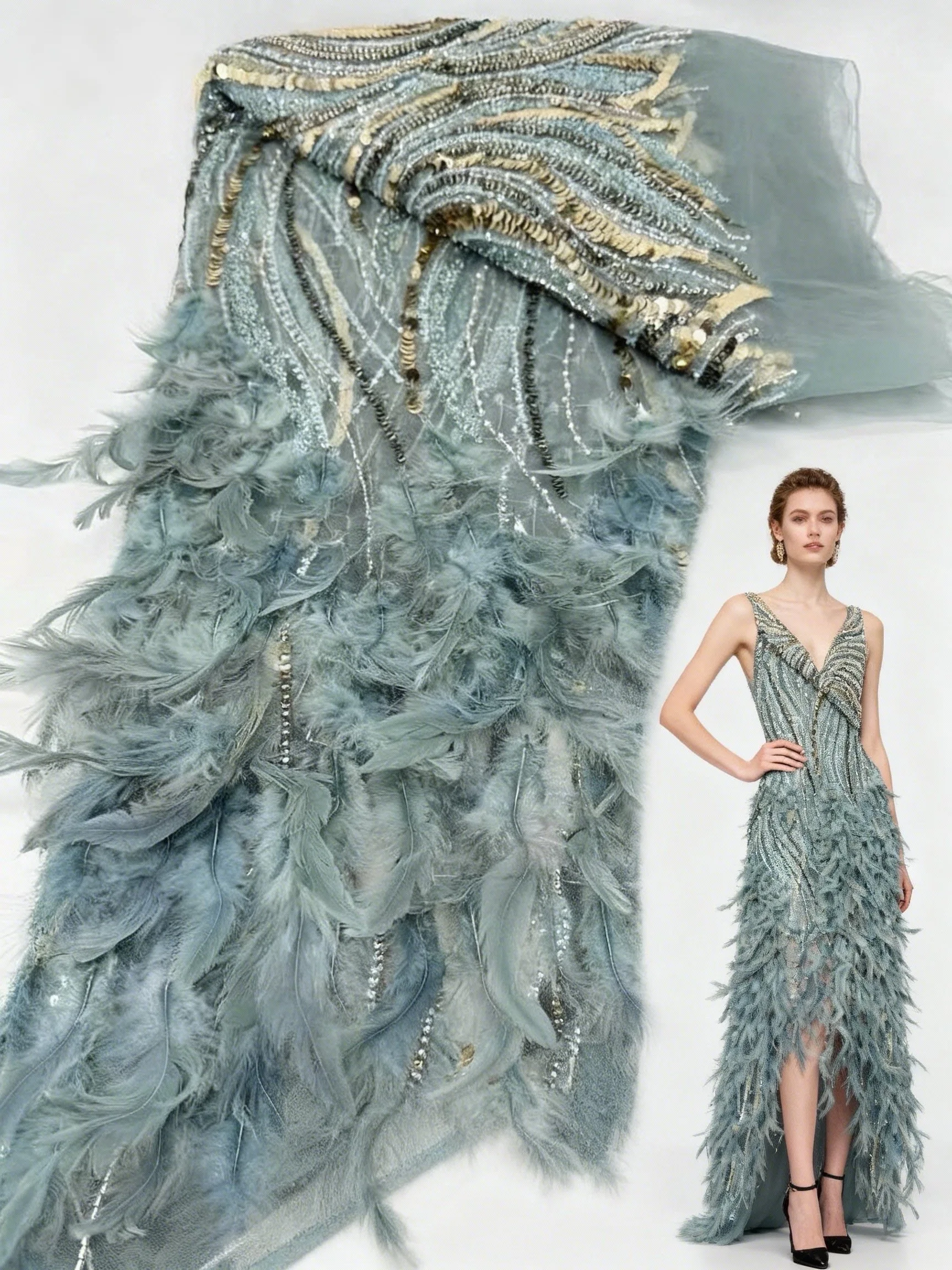 

5yards Luxury 3D Feather Lace Fabric 2026 Hand Beaded Tulle Lace Fabric Embroidered Sequins African Nigerian Fabric For Wedding