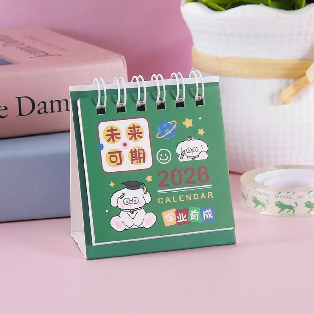 

Creative Mini 2026 Desk Calendar Coil Binding Cartoon Desktop Calendar Flip Daily Planner Office School Supplies
