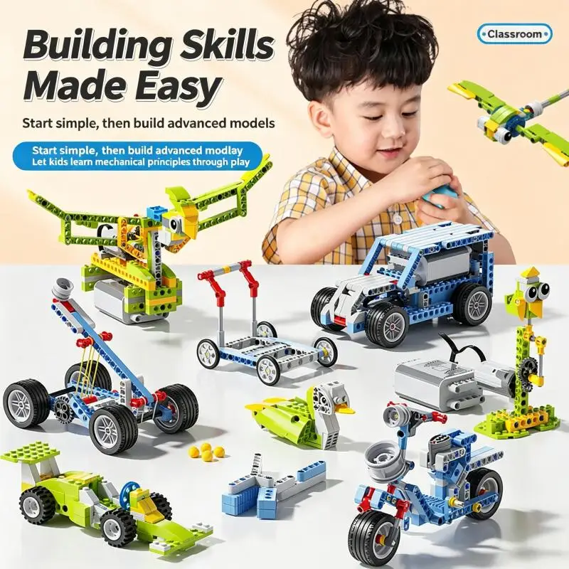 Großes Mechanisches Lernbaukasten-Set, Zahnradgetriebener STEM-Roboter DIY-Konstruktionsspielzeug, Kompatibel mit Standard-Bausteinen, K