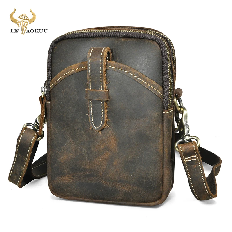 

Grain Crazy Horse Leather Travel Retro Fanny Waist Belt Bag Chest Pack Sling Bag Design Phone Cigarette Case For Men Male 1275