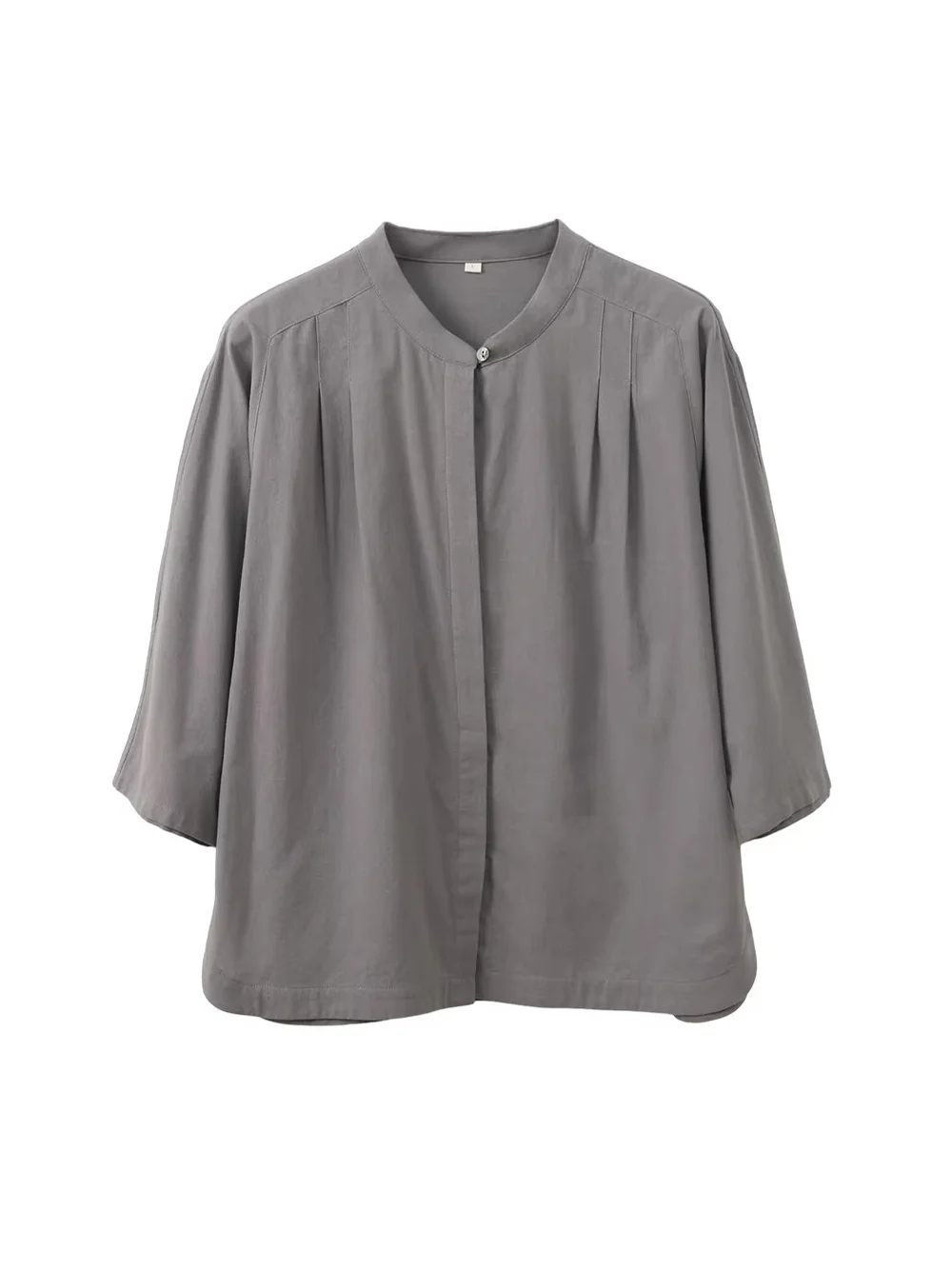 

Women Mandarin Shirt Three Quarter Sleeve Cotton Hidden Button Blouse