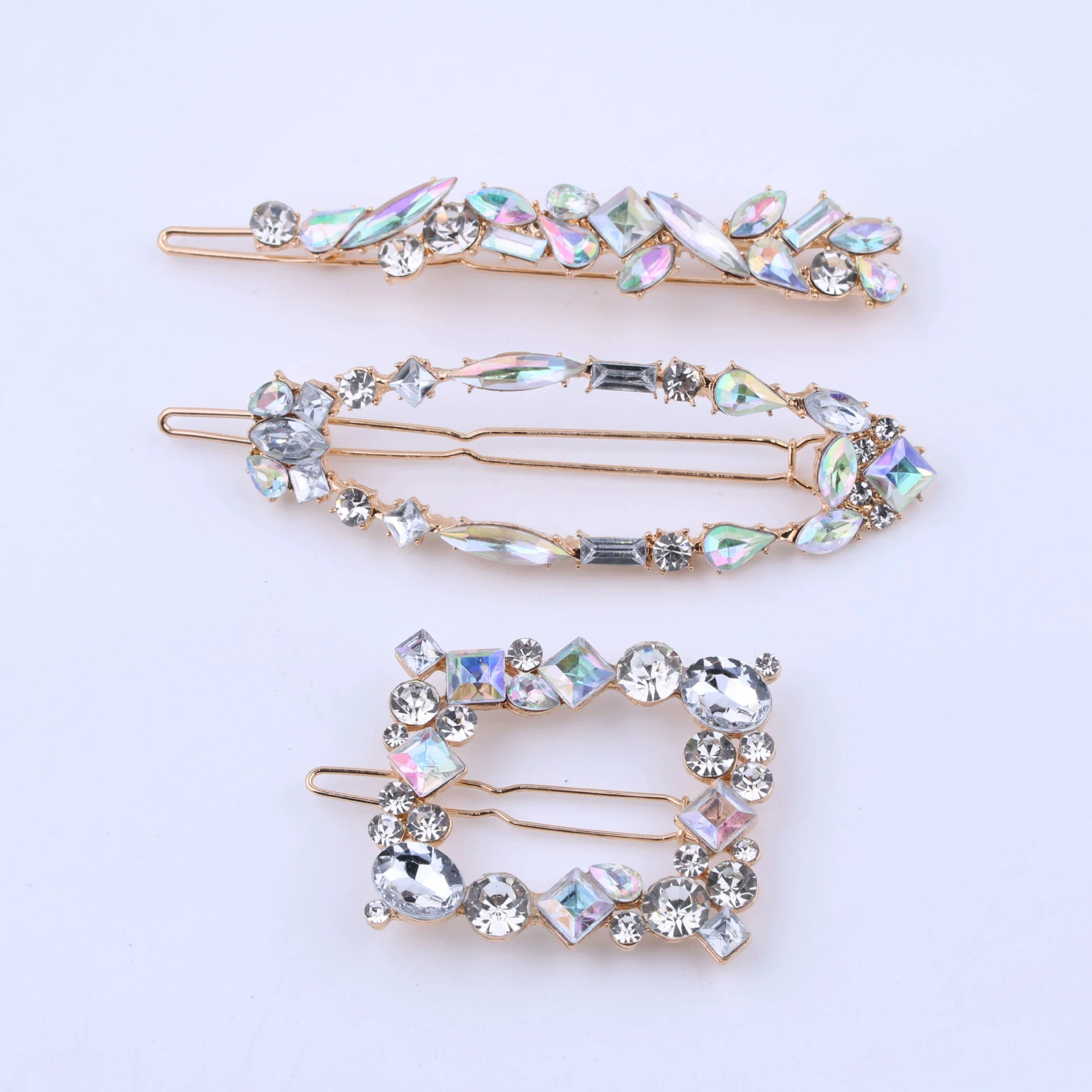 

3 PCS Set Chic Barrettes Hairclip Jewelry Accessories 2024 Trendy Geometric Multicolor Crystal Rhinestone Hair Clip for Women