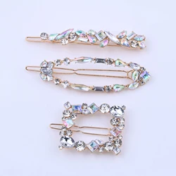 3 pezzi Set Chic Barrettes Hairclip accessori per gioielli 2024 Trendy Geometric Multicolor Crystal Rhinestone Hair Clip per le donne