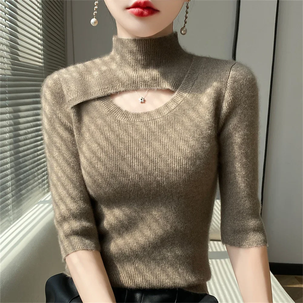 

Women Knitted Short Sleeve Pullover Women Sweater Womens Korean Fashion 2025 New Autumn Winter Cashmere Half sleeve Sweater Tops