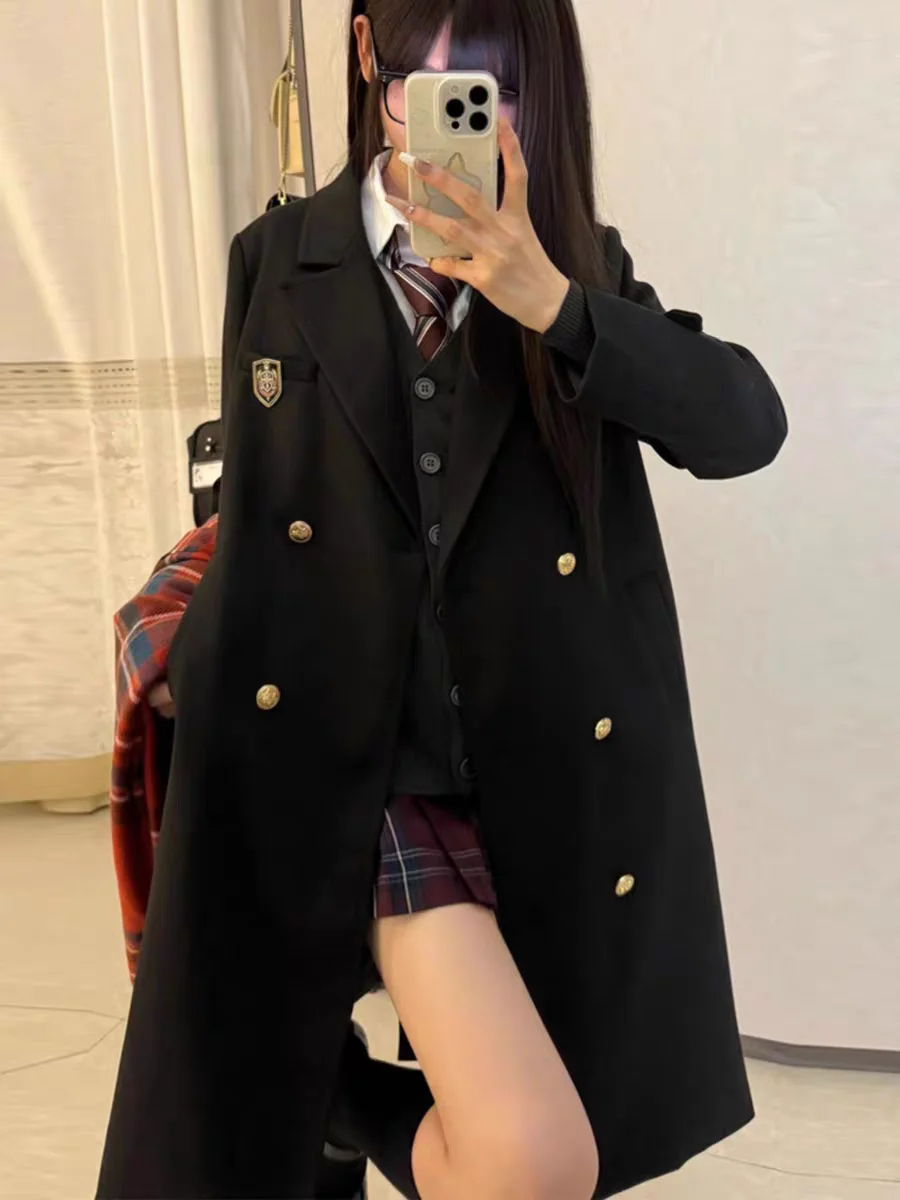 

Thiened Woolen Coat JK orm Sle Japanese College Faion Small Size Women's Coat Warmth Outerwear Korean Version Slim Fit