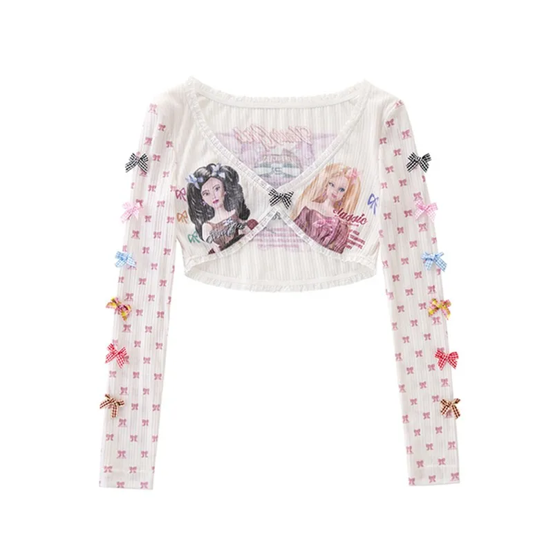 Karrram Y2k Aesthetics Crop Tops Japanese 2000s Irregular T-shirt Harajuku Kawaii Corset Top Lolita Cute Clothes Fairycore Sweet