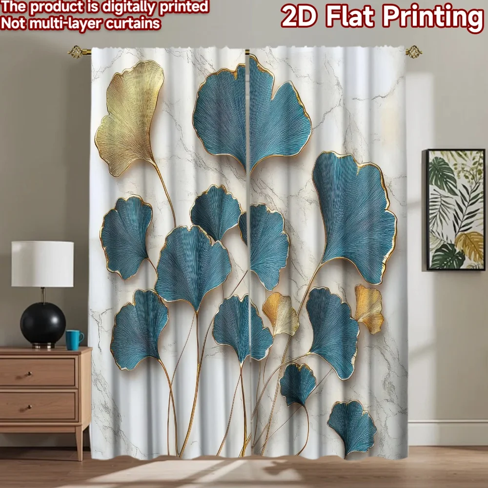

1pc 2D flat Photography Backdrop Popular Tapestry Blue and Gold Leaves 100% Polyester Festive Backdrops for Suitable for event