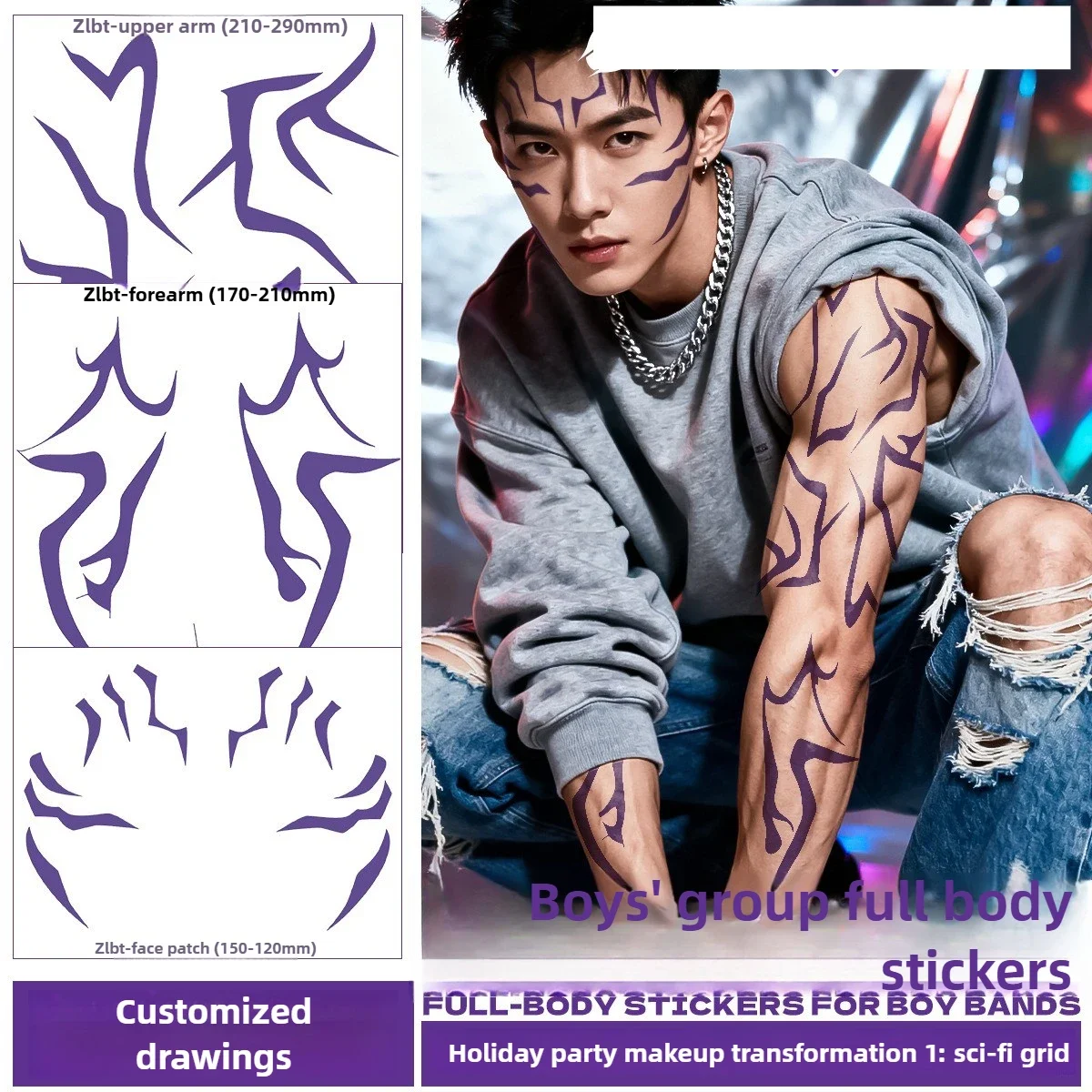 K-Pop شيطان الوشم المؤقت الصيادين رومي جينو تأثيري هالوين ساجا بنين الوشم حفلة البرق ماكياج الوجه ديكور ملصقات