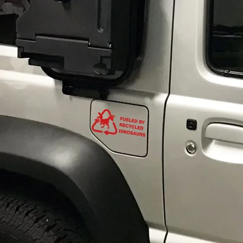 Fueled By Recycled Dinosaur Waterproof Vinyl Car Stickers Signs for Auto Fuel Tank Bumper Window Motorcycle Vehicle Decoration
