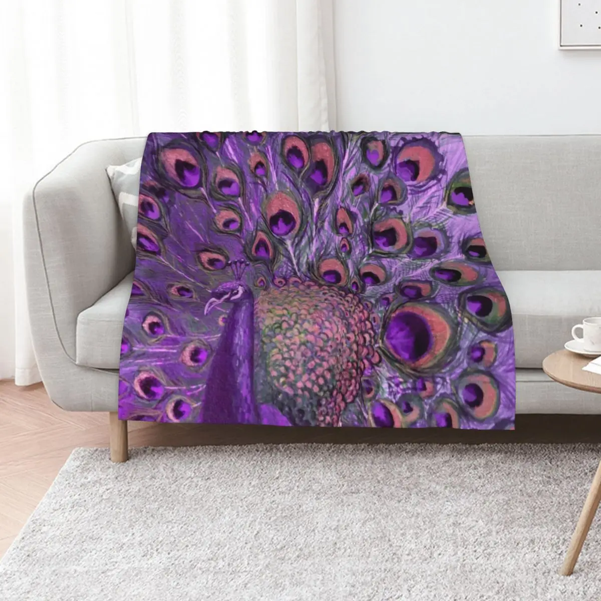 Purple Peacock Full Glory Throw Blanket Warm warm for winter Decorative Beds Multi-Purpose Moving Plaid Blankets