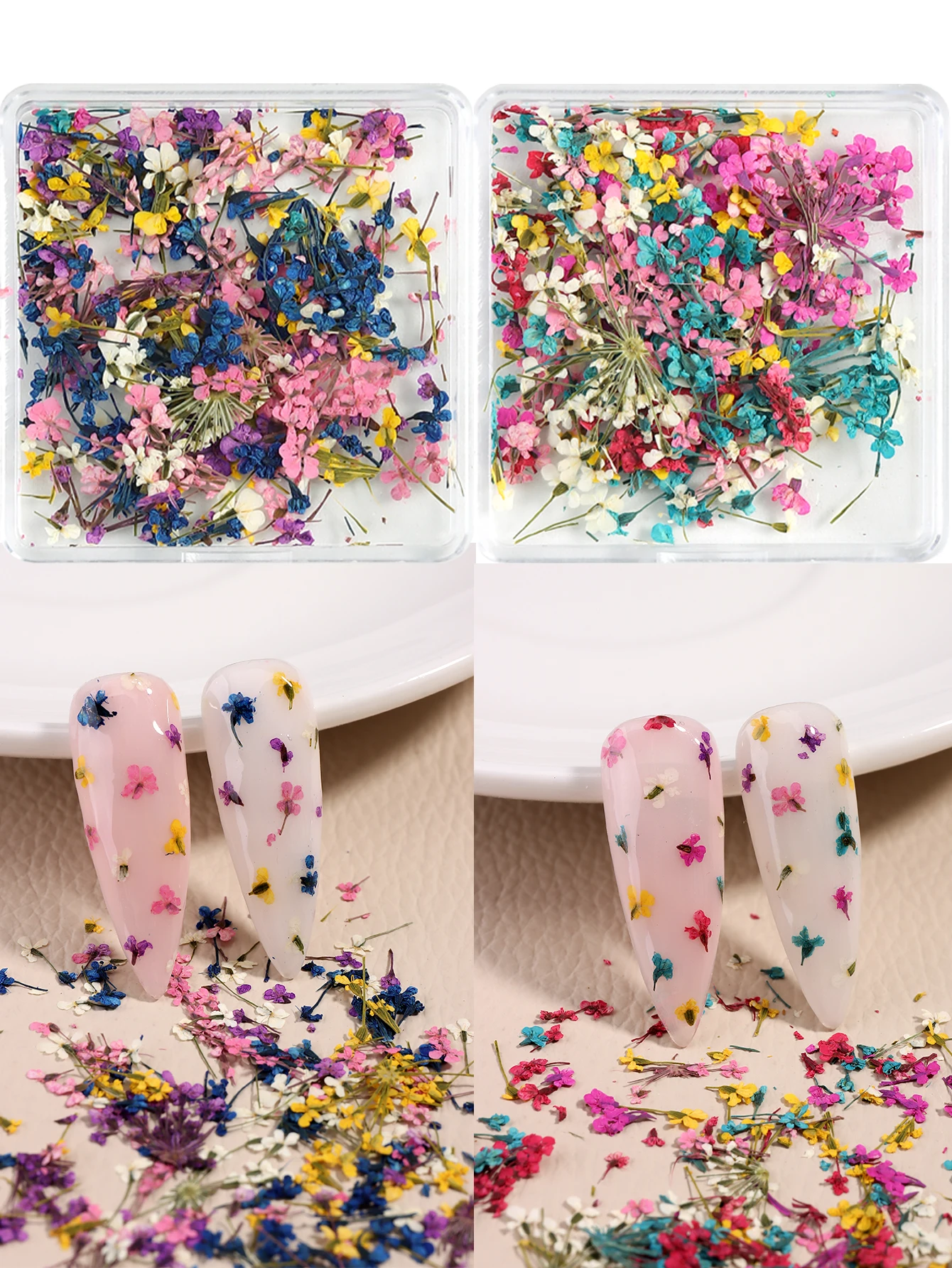 Gemischte Bunte Natürliche Blumen Nagelkunst-Charms Klein-Blau Gelb Rot Fünfblättrige Blume Natürliche Florale Maniküre-Accessoires