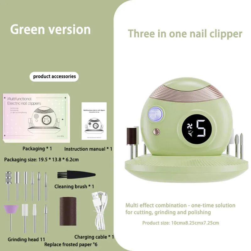 

3 in 1 Sharpening and Polishing Purple Roasted Nails Electric Manicure Home Nail Grinder Baby and Child Nail Clipper Nail File