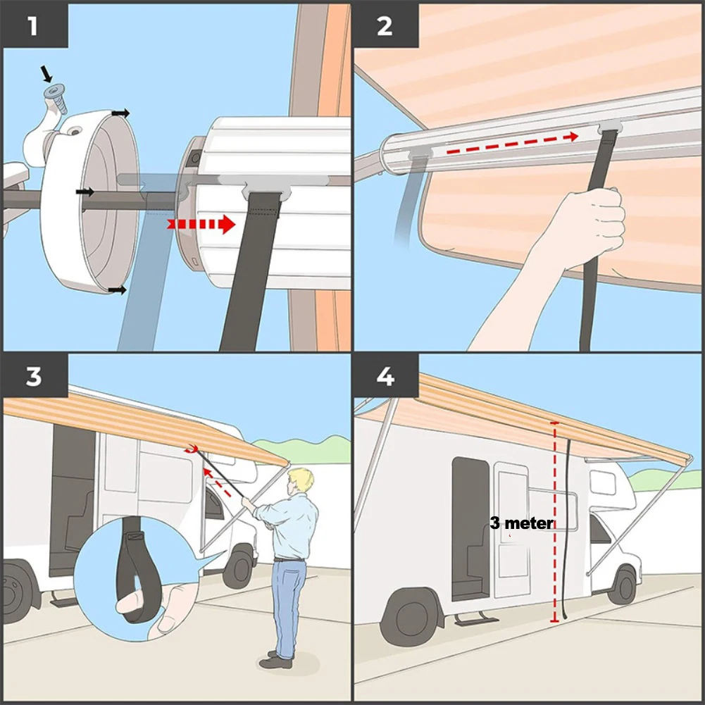 

Heavily Reinforced 9.8FT RV Awning Pull Down Straps with Stainless Steel and Wide Nylon Webbing for Long-Term Use