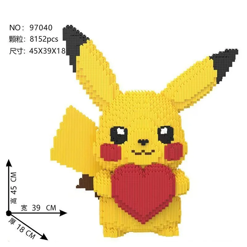 Pokemon Pikachu bouwstenen 45 cm verlichte hartvormige stenen speelgoedcadeau voor volwassenen kinderen stressverlichting - afbeelding 1
