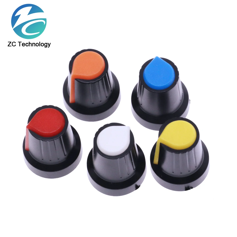 25PCS/lot 5color WH148 potentiometer knob cap(copper core) 15X17mm 6mm Shaft Hole AG2 Yellow Orange Blue White Red 5color*6=25