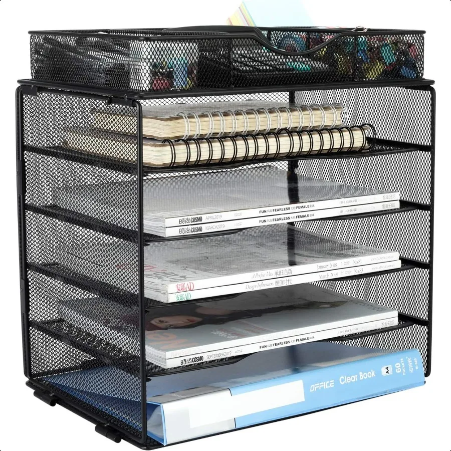 

EasyPAG Desk Organizer Tray with Drawer 5 Tier Mesh File Sorter Paper Storage Organizer for Home Office Classroom Black