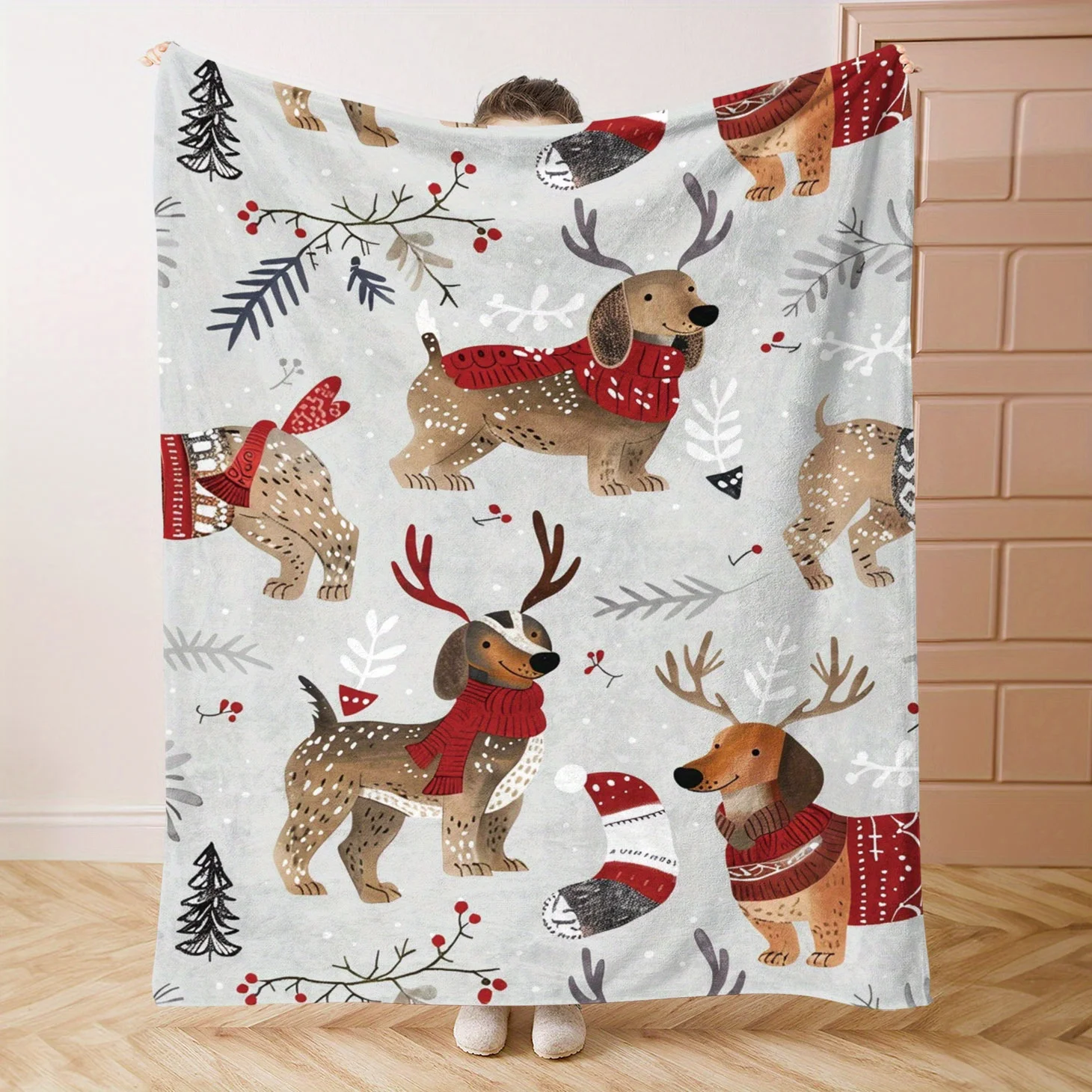 Playful Wolf Pups Throw Blanket  Snowy Winter Forest Full Moon Wildlife Nature Art Decor for Sofa Bedroom