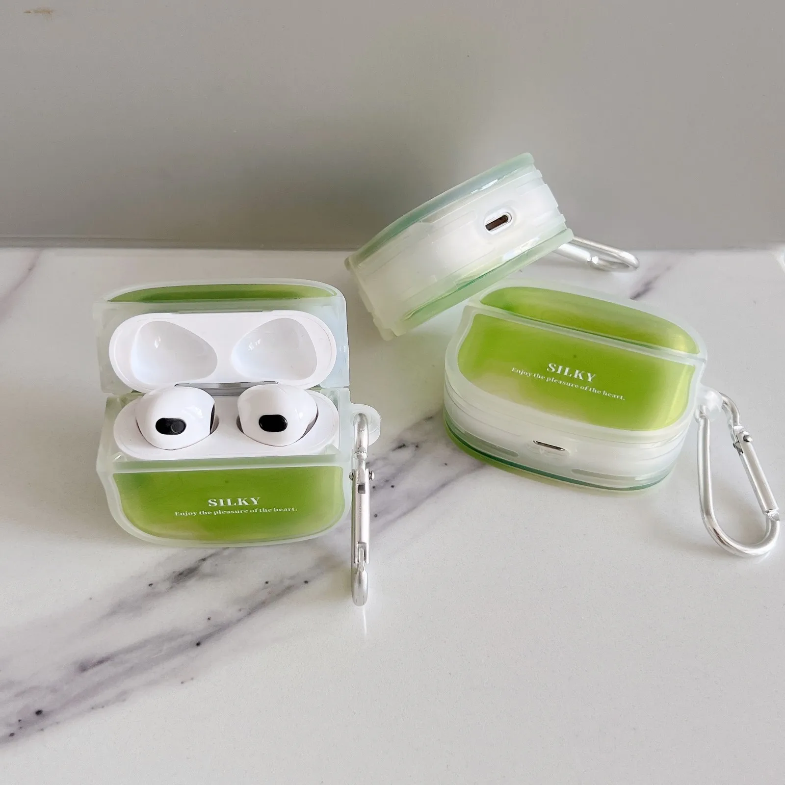 Case for Apple AirPods 1 2 Pro 3rd Generation Case Soft Green Cute with Keychain Fundas Earpods Cover for AirPods Pro Case