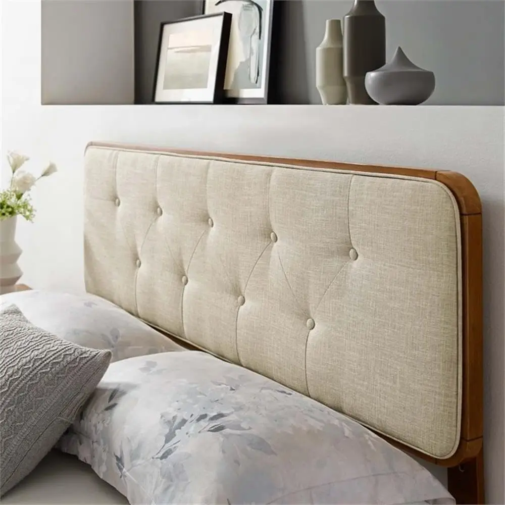 Tufted Queen Headboard, 48 In X 62.5 In, Walnut Finish, Fabric Upholstery, Dense Foam Padding, Button Tufted,, Customized