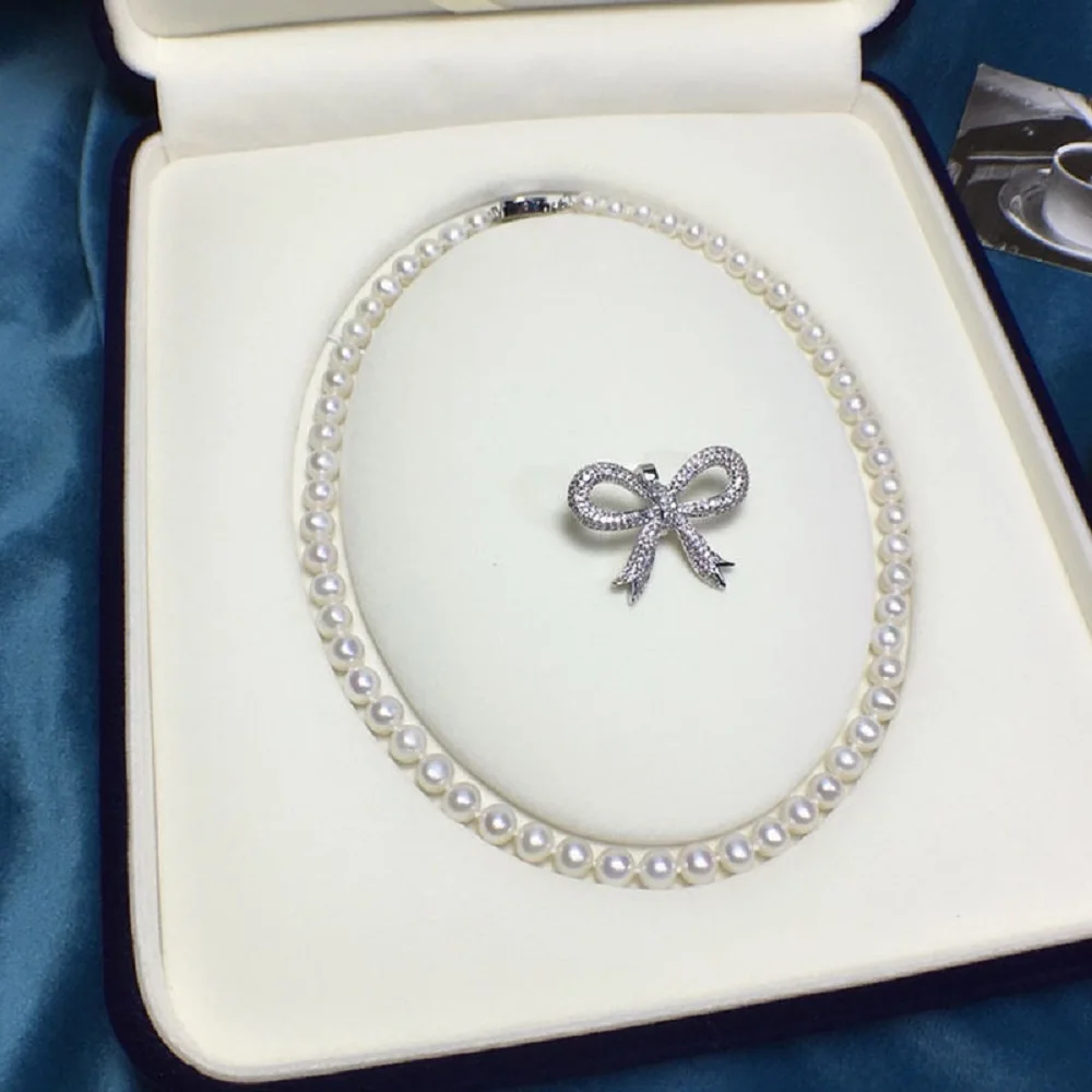 Gorgeous necklace AAAA8-9mm natural South Sea pearl necklace 16in//18in/925s/detachable bow clip
