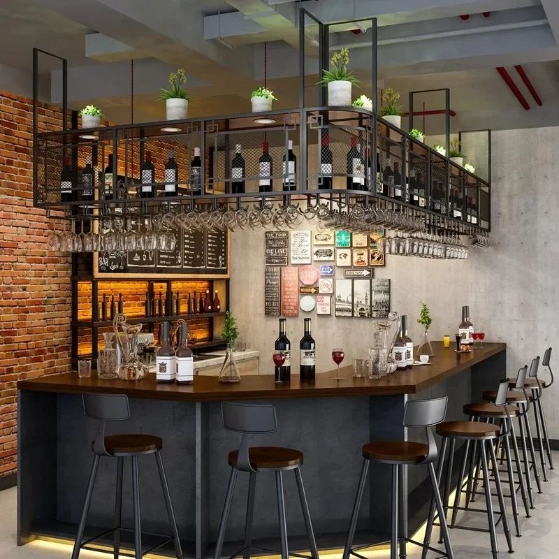 Wrought iron hanging wine rack Bar hanger Goblet upside down wine glass rack Restaurant hanging cabinet Shelf Bar wine cabinet