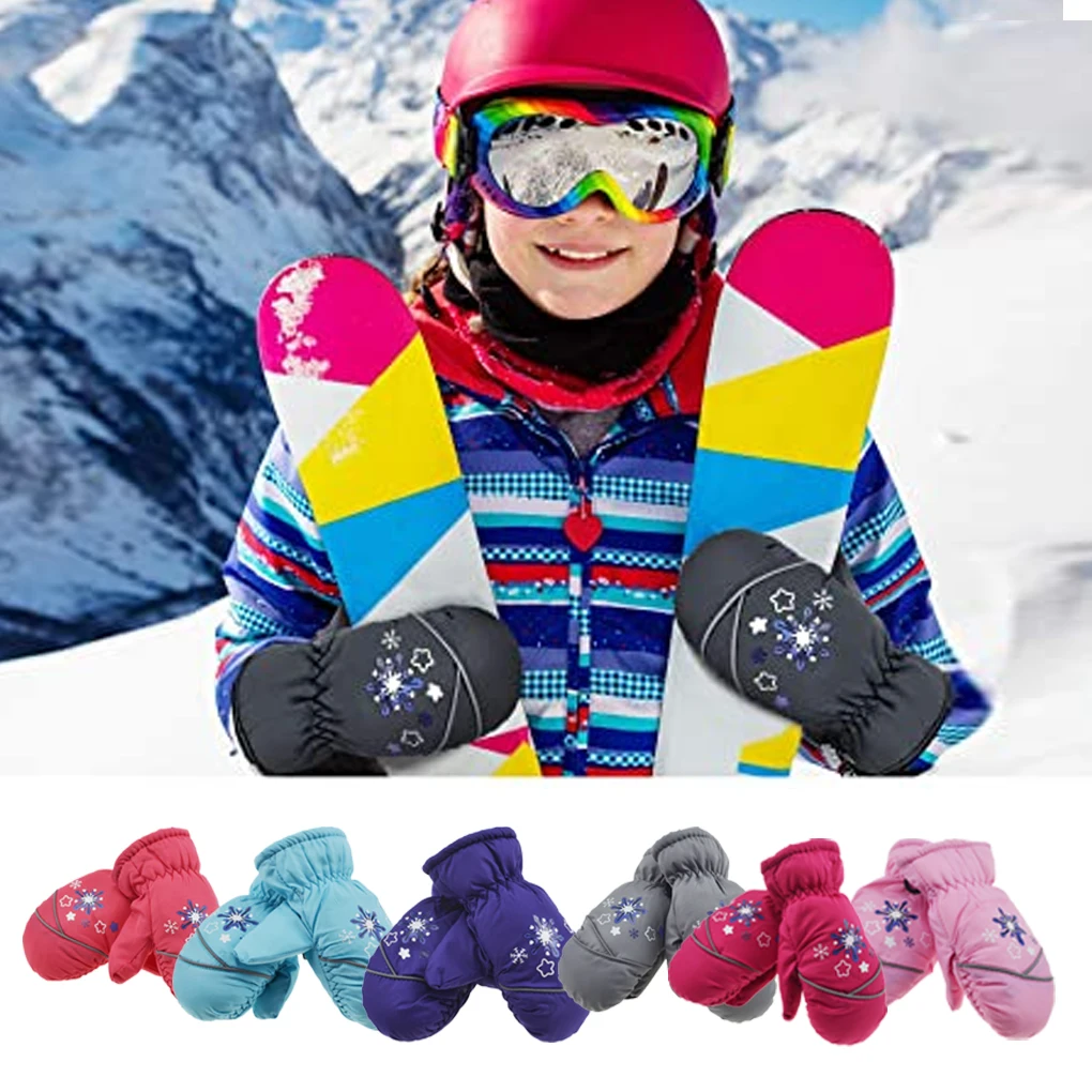 1 Pair Kids Mittens Winter Waterproof Practical Design Protective Tools Chic Patterns Outdoor Activities for Cold Weather red