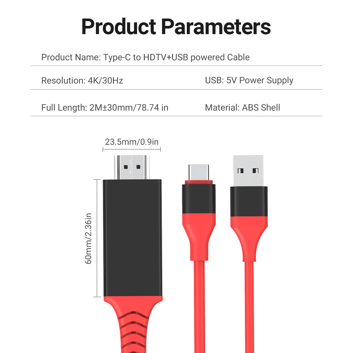 4K HD USB-C to HDMI Cable+5V USB Power Cord Type-C Male Video Adapter Thunderbolt 3/4 for iPhone 15 Pro Mac Pro ipad Pixel