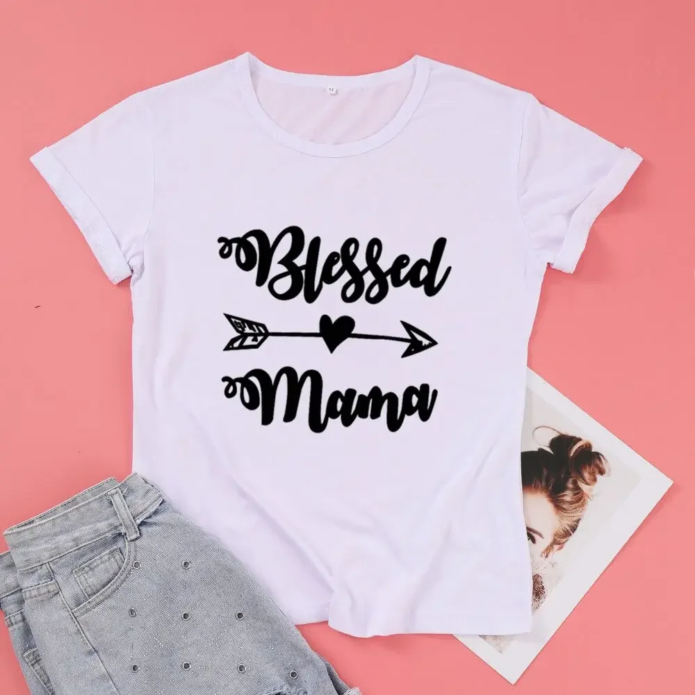 

Blessed Mama Shirts Fashion Plus Size Women T Shirt Harajuku Short Sleeve Mama Top Tees O Neck 100% Cotton Mother Casual Shirt