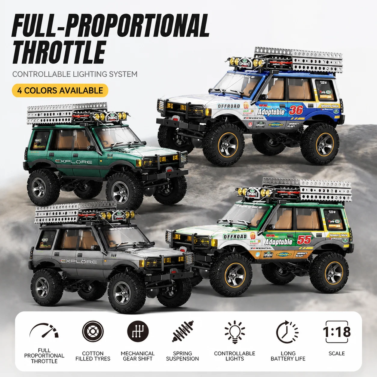 

Genuine JXC LR1801 1/18 Scale 4WD Remote Control Car 4WD Dual-Speed Climbing Off-Road Vehicle Model Children's Gift