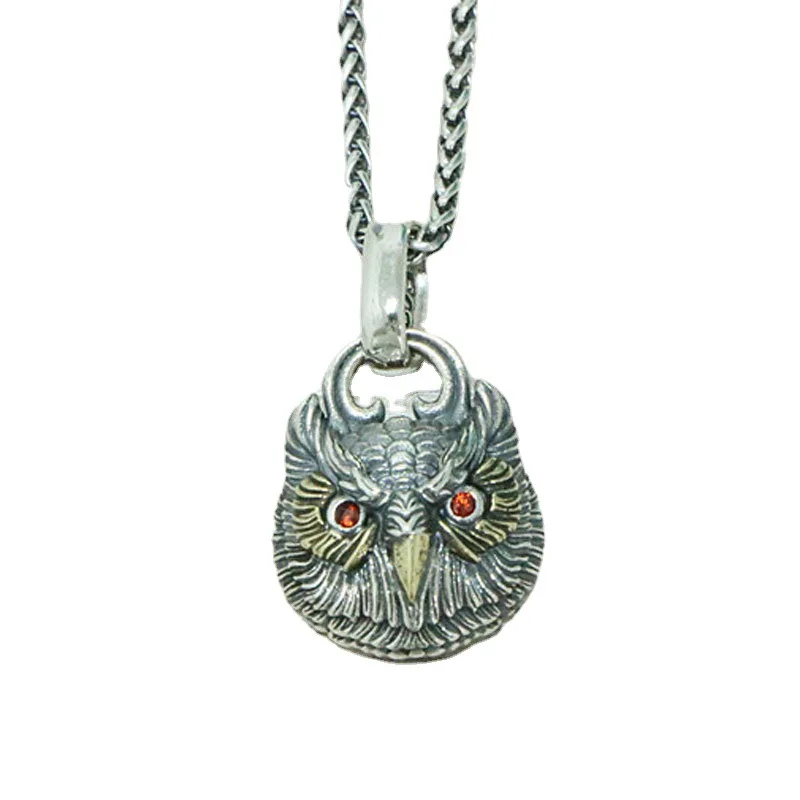 S925 Sterling Silver Men's Necklace Made of Old Thai Silver Owl Male and Female Pendant Personality China-Chic Guard Chain Penda