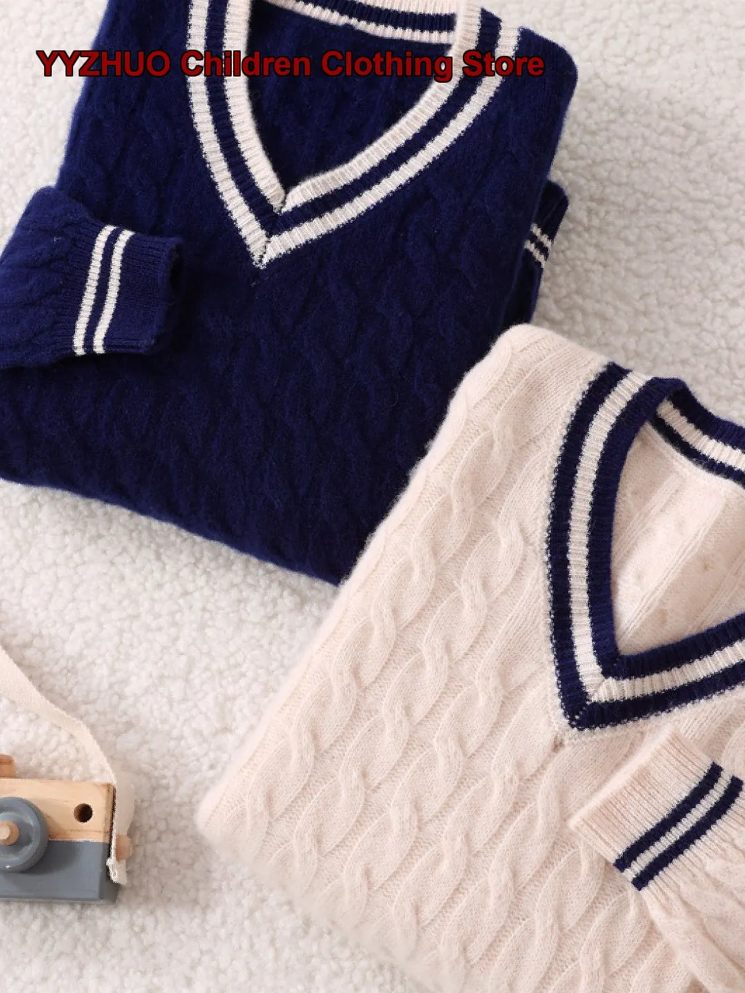 Boys V-Neck Sweater Kids Winter Thickened Full Knit Warm Base Layer Top Older Kids
