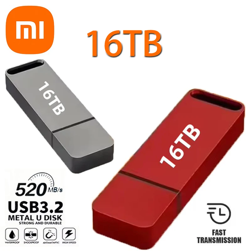 Unidad Flash Xiaomi de 16TB USB3.2, transferencia de alta velocidad tipo C U, Flash de Metal SSD, Mini unidad Flash portátil, memoria, unidad U resistente al agua