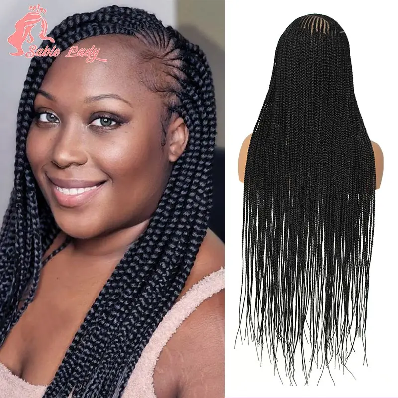 36inch Synthetic Twist Braided Wigs for Black Women Box Braided Full Lace Front Wig Adjustable Side Part Knotless Braids Wig