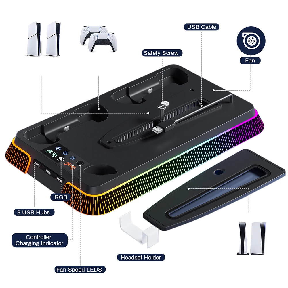 Vertical Stand & Cooling Station For PS5 Pro Multi Functional Host Cooling Bracket Holder Base Gaming Accessories ﻿