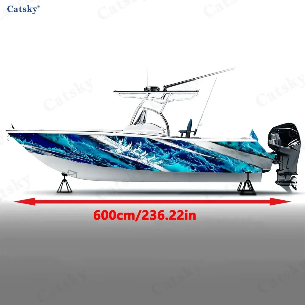 Ice Blue Cracked Lightning Boat Stickers, PVC Waterproof Durable Vinyl Wrap Decals for Fishing Boats, Durable and Stylish Design