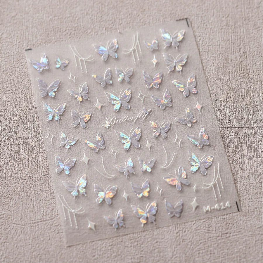 1Pcs 5D Geprägte Aurora Schmetterling Nail art Aufkleber Selbstklebende Aufkleber Für Nägel Dekoration DIY 3D Acryl Nagel Liefert teile