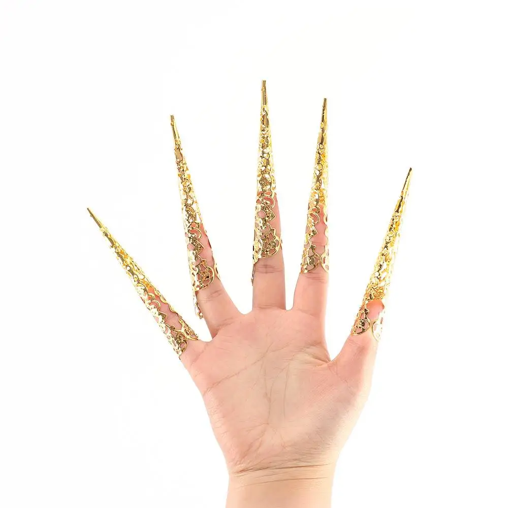 Hollow Ancient Costume Antique Style Belly Dance Accessories Nail Rings Set Knuckle Rings Finger Tip Protection