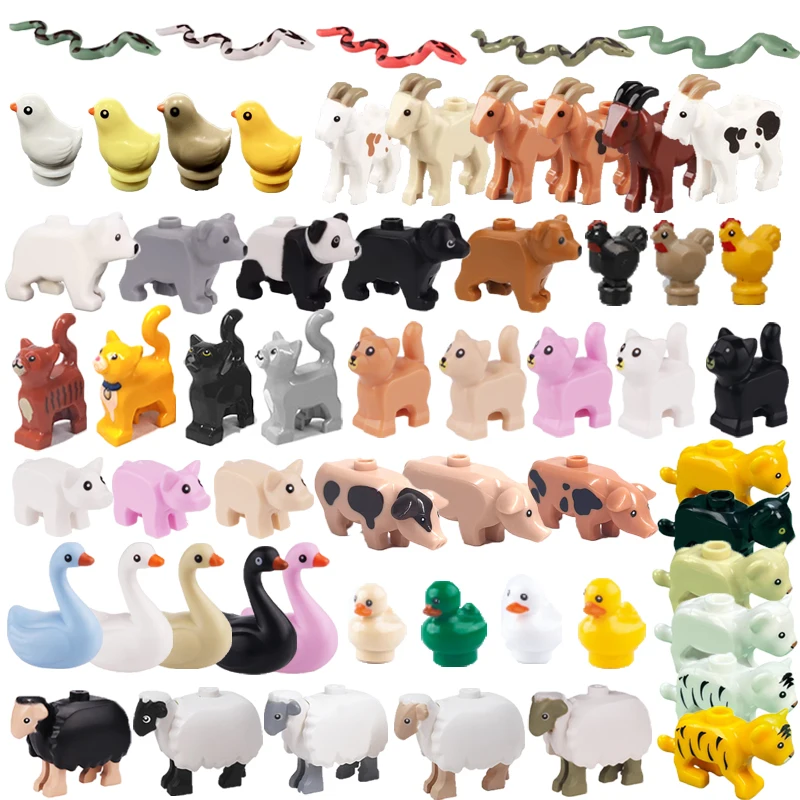 Bloques de construcción MOC ciudad animales Mini ladrillos figuras accesorios zoológico Panda Tigre serpiente oveja cisne pato gato cerdo pollo QT016