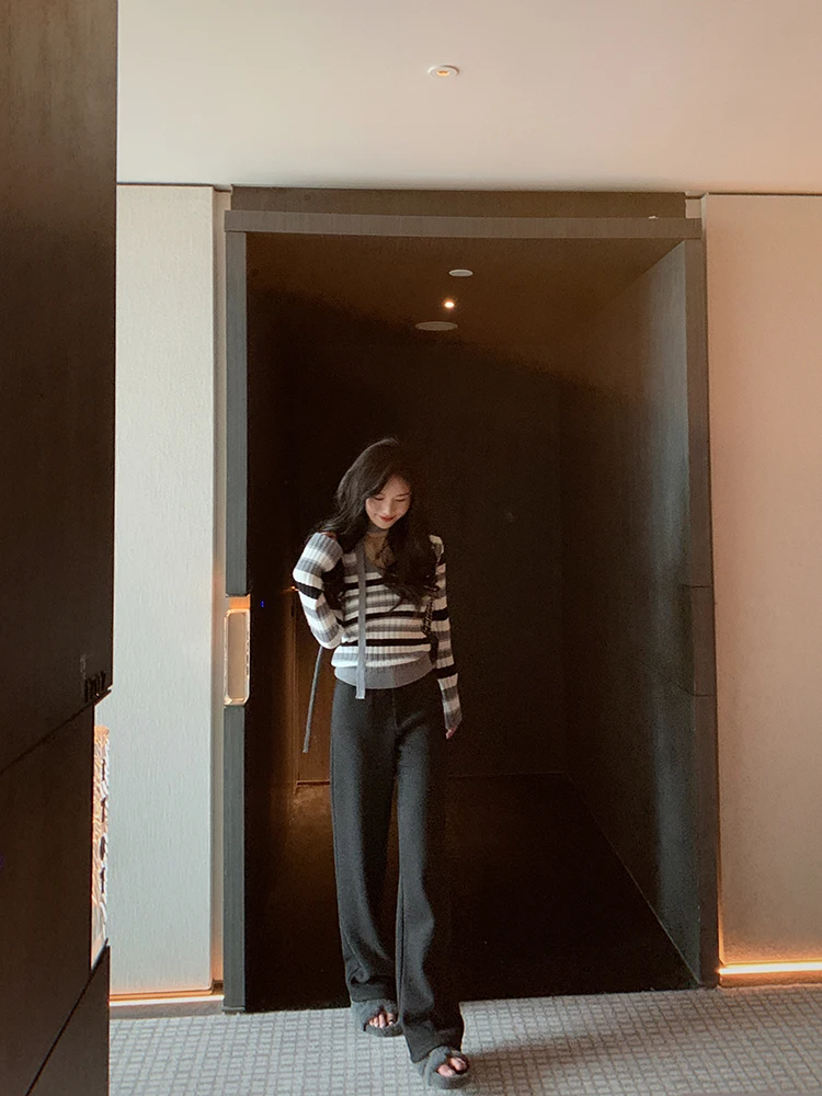 

Брюки Bigyu Slimming Drapey с широкими штанинами, прямые, повседневные, длинные, из тонкой шерсти, на весну-осень, женские, с высокой талией Z...