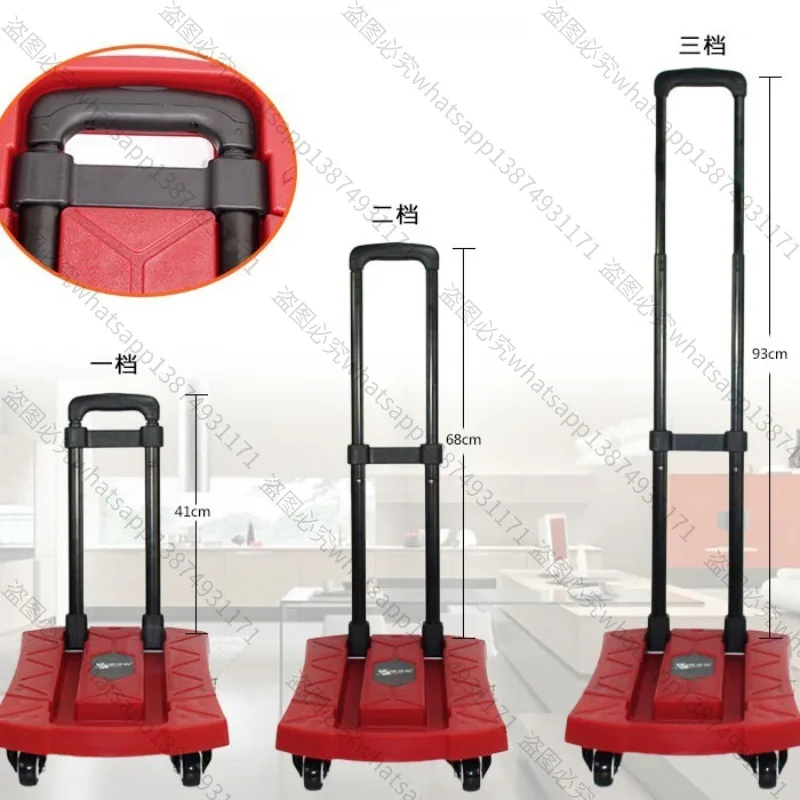 For Household Pulling Trolley, Folding Truck, Six-wheel Flat Luggage Cart, Portable Hand Push Rod Shopping Luggage Trolley