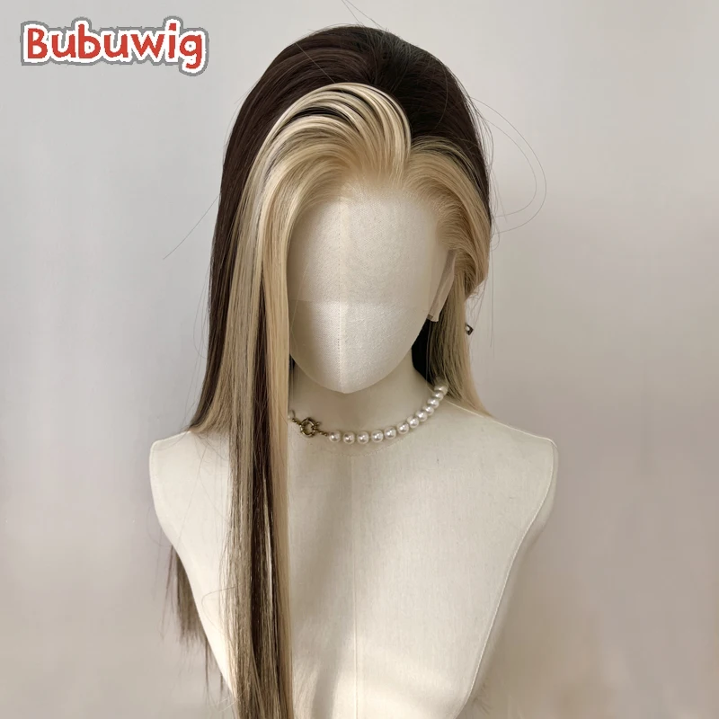 bubuwig-synthetic-hair-lace-wigs-hand-hook-13×4-60cm-long-straight-blonde-mixed-brown-lace-front-cosplay-wig-heat-resistant