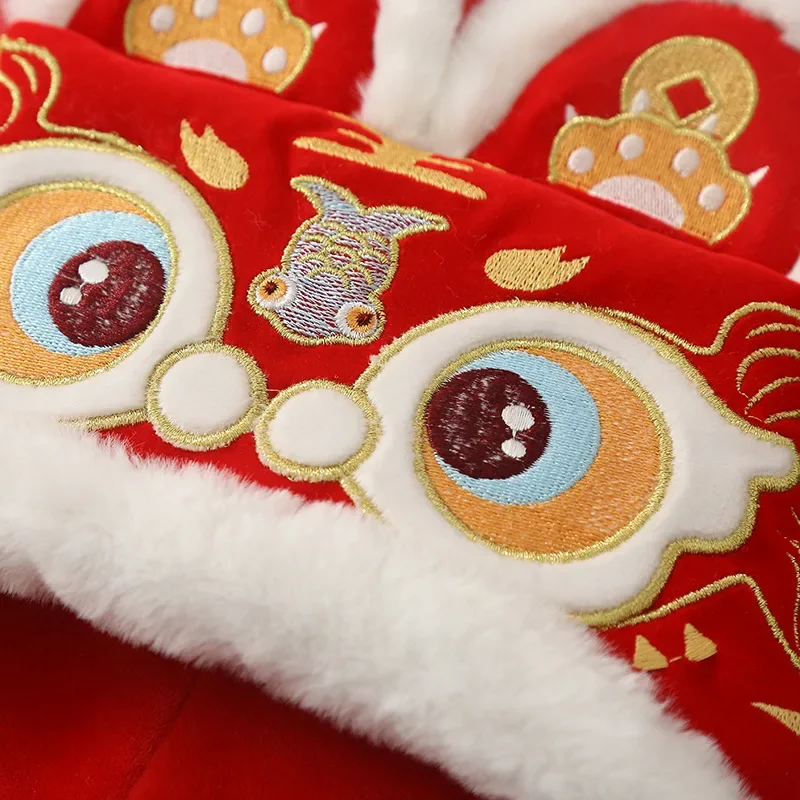 Children\'s Chinese Style Embroidered Tiger Head Hat Baby Plus Velvet Thickened New Year Tiger Hat Cartoon Hat